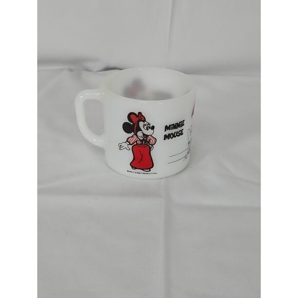 Vintage Fire King Anchor Hocking Mickey & Minnie Mouse Disney Milk Glass Cup Mug - Picture 1 of 5
